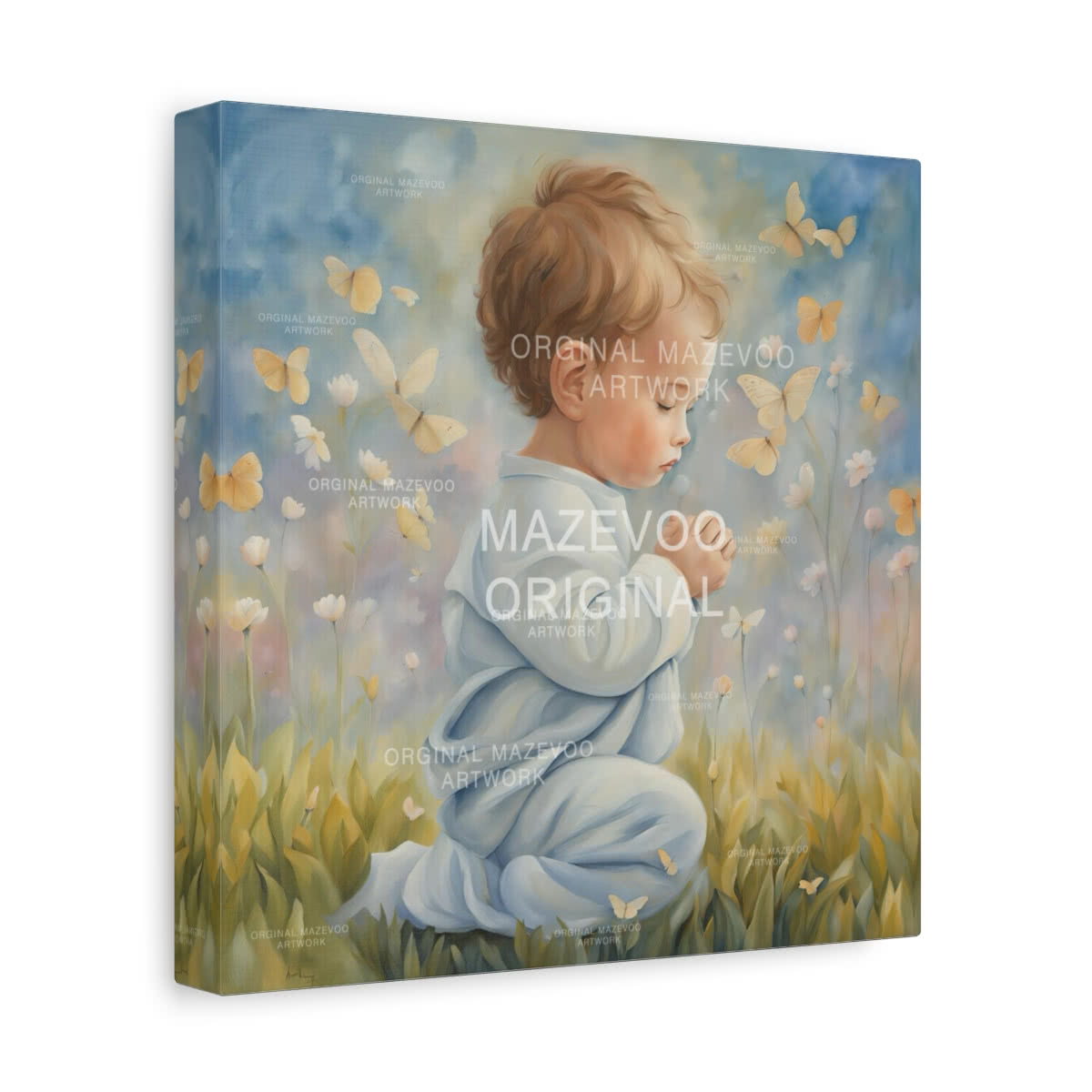 Baby Boy in Prayer Canvas Wall Art