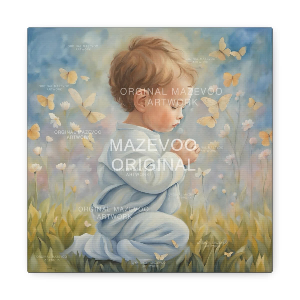 Baby Boy in Prayer Canvas Wall Art
