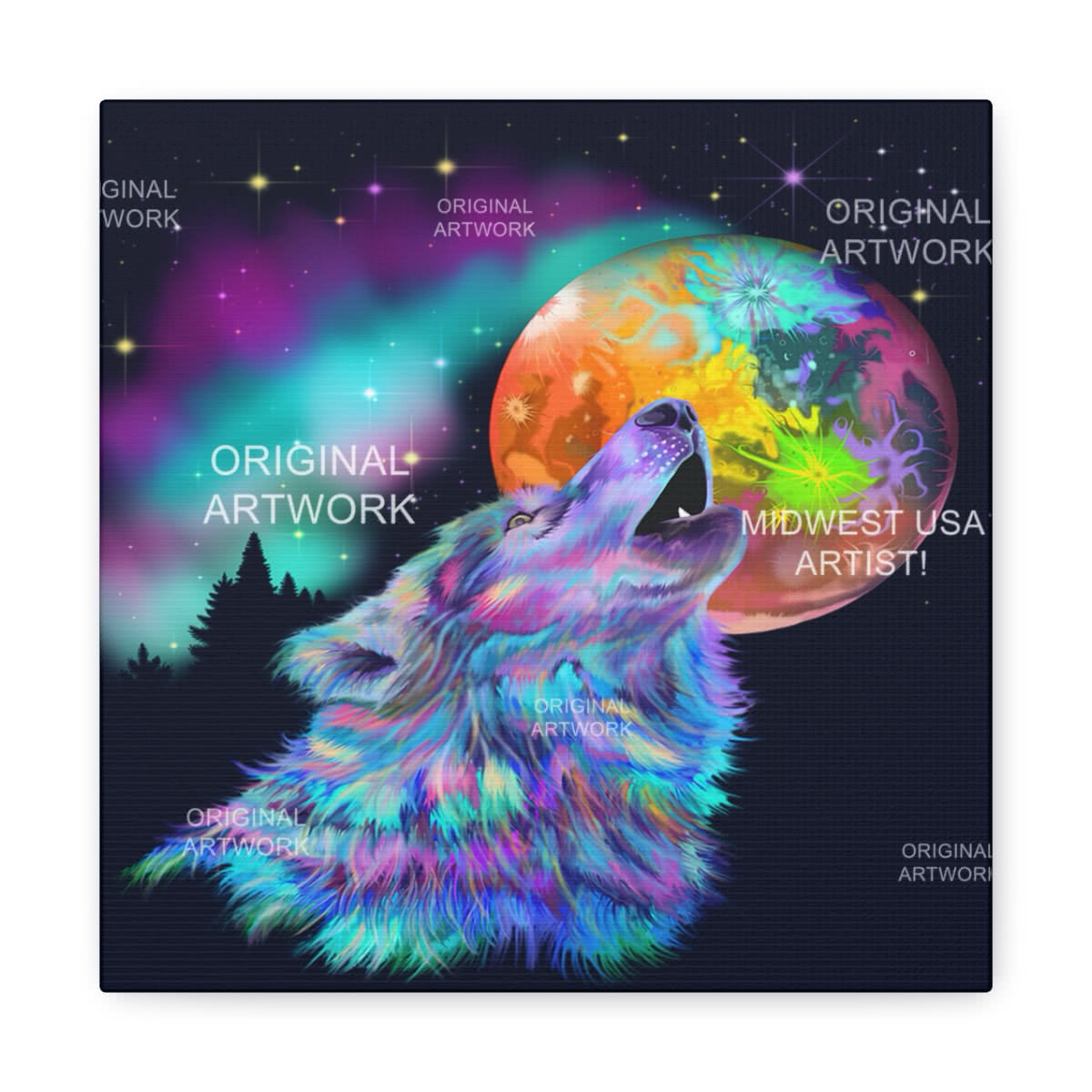 Magical Howling Wolf Fantasy Canvas Wall Art