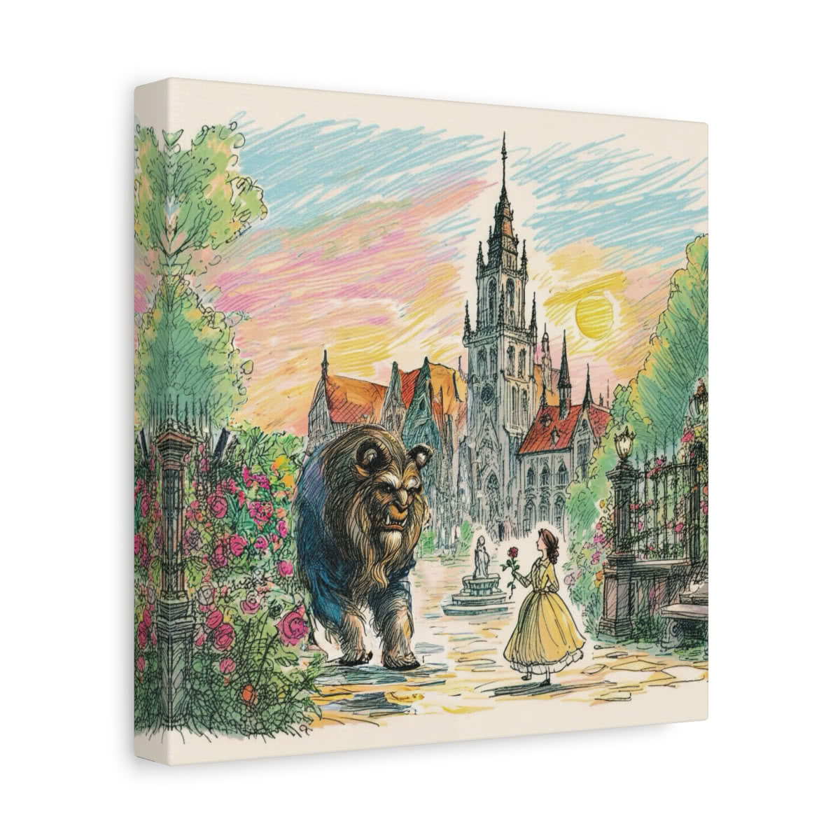 Beauty and the Beast: Majestic Fable Storybook Canvas Wall Art