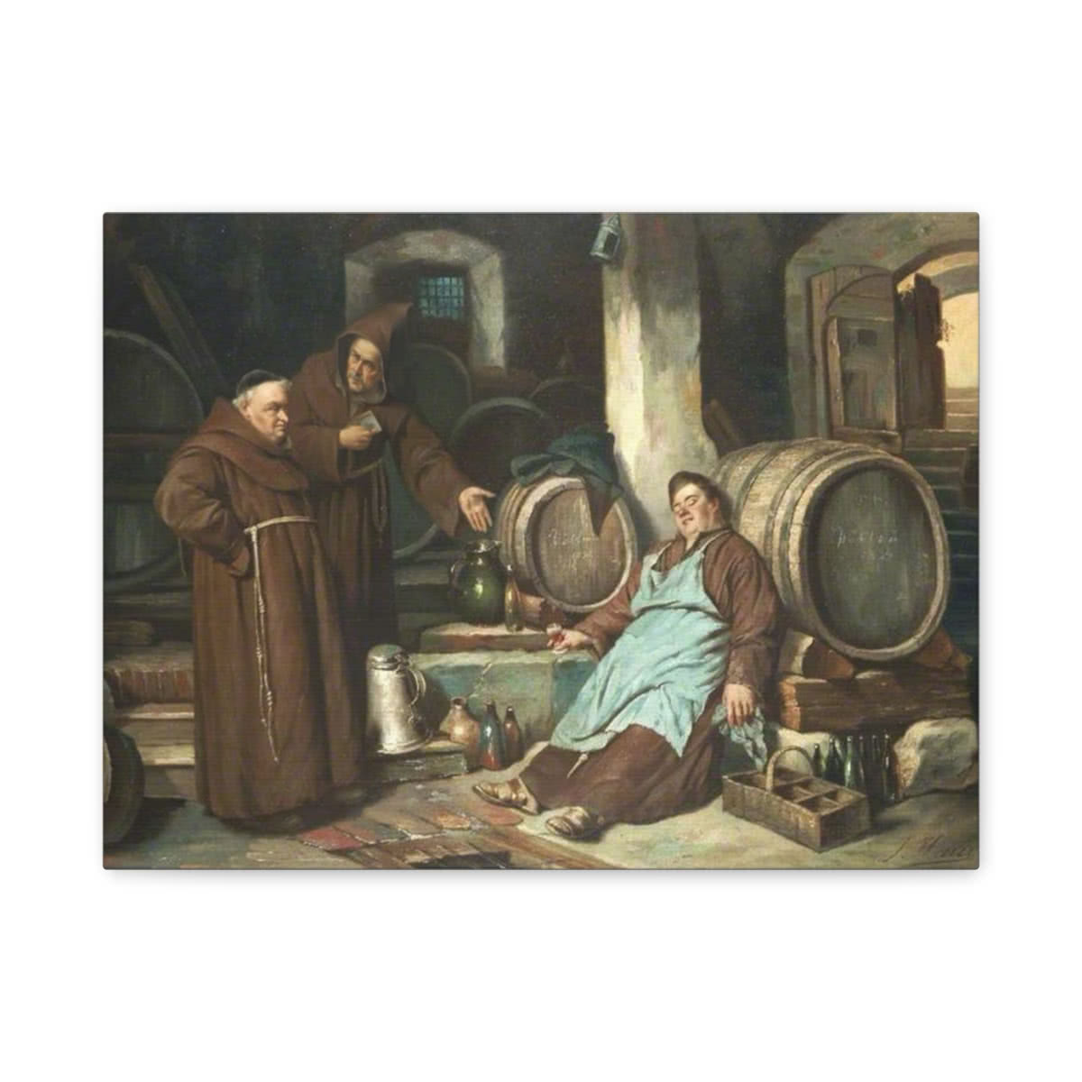 Monks in a Cellar Canvas Wall Art