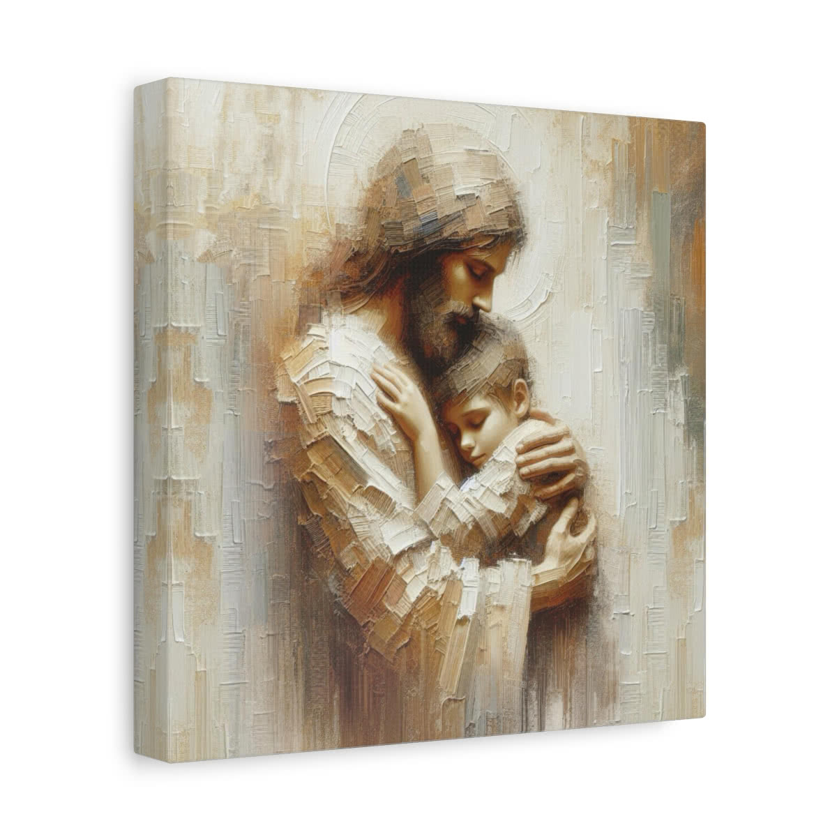 Child Safe in His Arms: Jesus Embracing a Boy Canvas Wall Art
