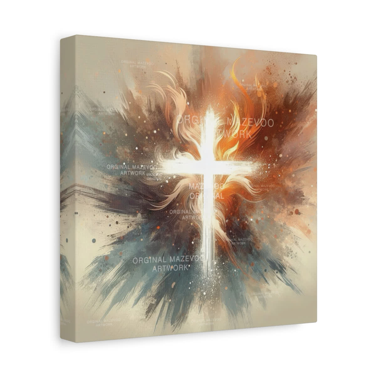 Cross on Fire Canvas Wall Art