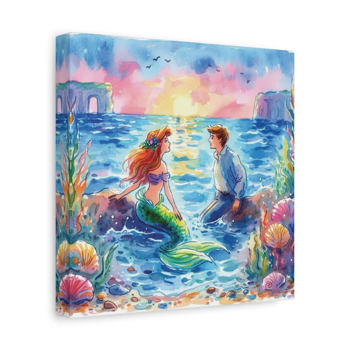Little Mermaid: Meeting at Dusk Tides Storybook Canvas Wall Art