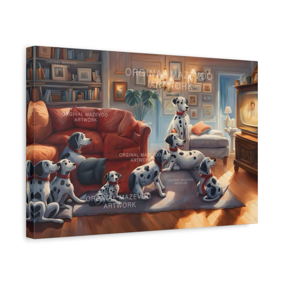 Canine Cinema: A Dalmatian Movie Night Storybook Canvas Wall Art