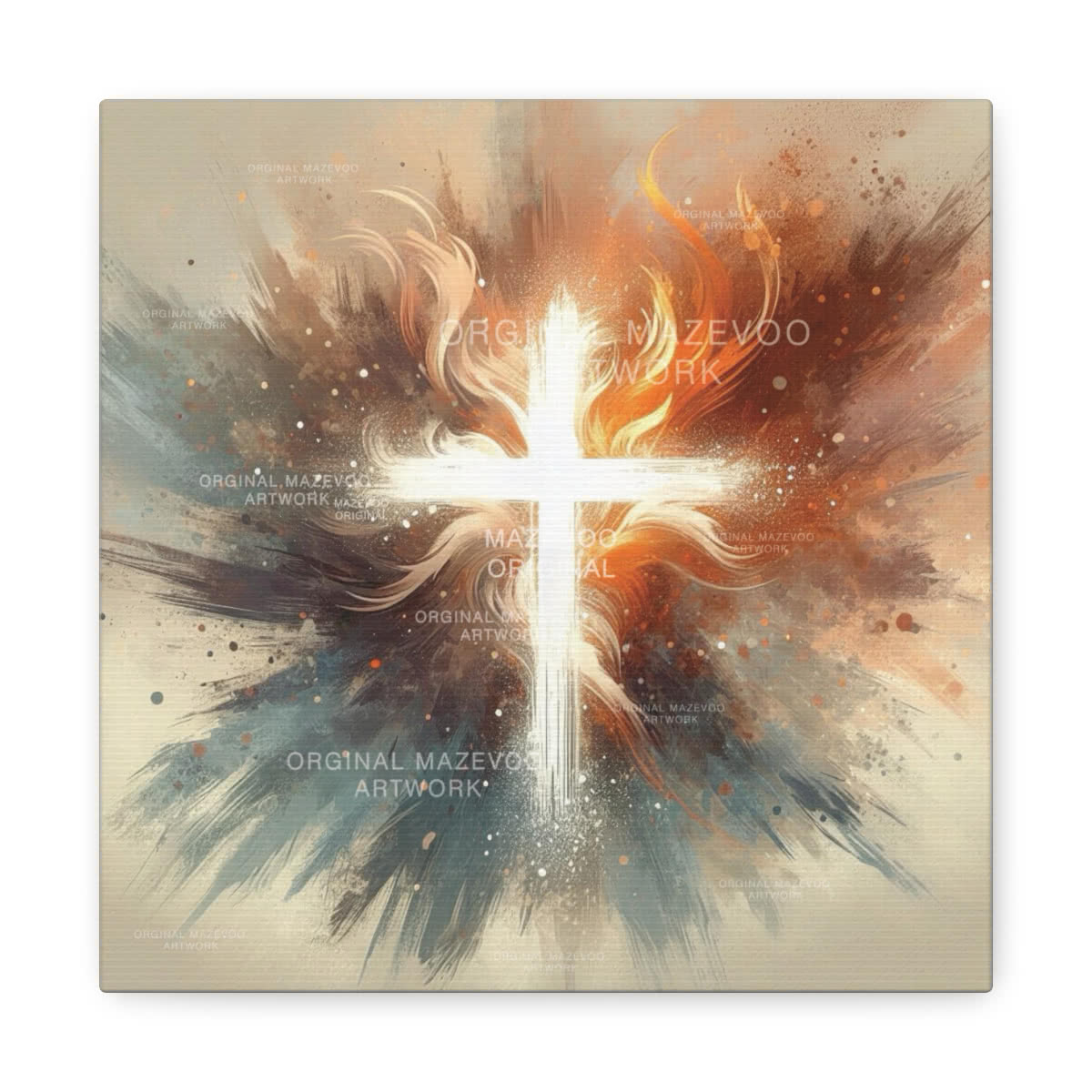 Cross on Fire Canvas Wall Art