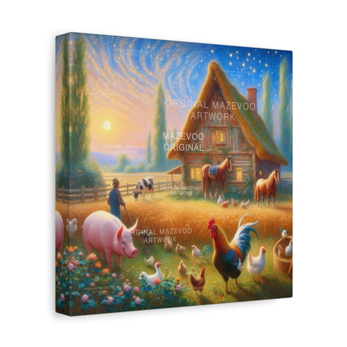 Old MacDonald: Farmstead Twilight Storybook Canvas Wall Art