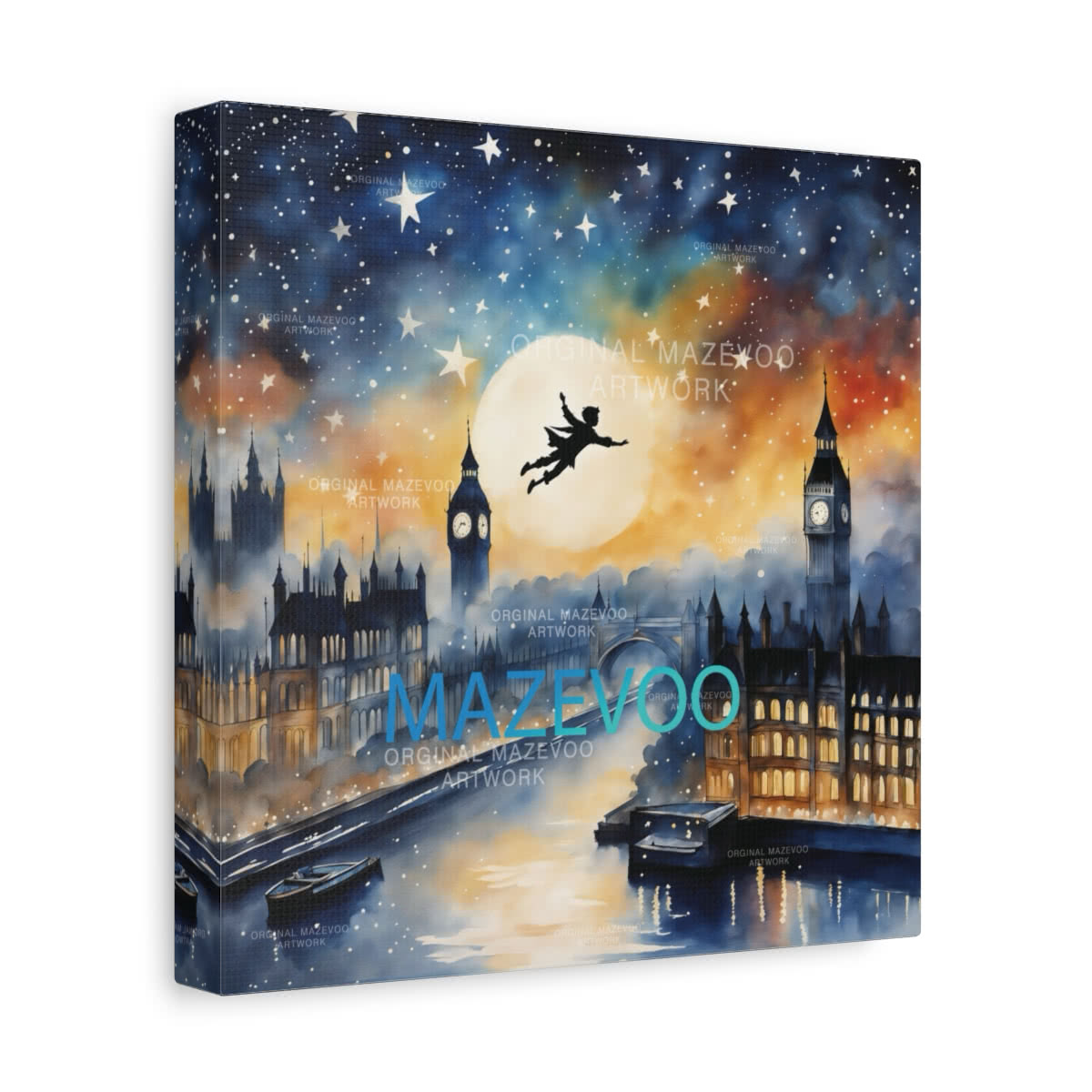 Peter Pan: Moonlit Flight Over London Storybook Canvas Wall Art