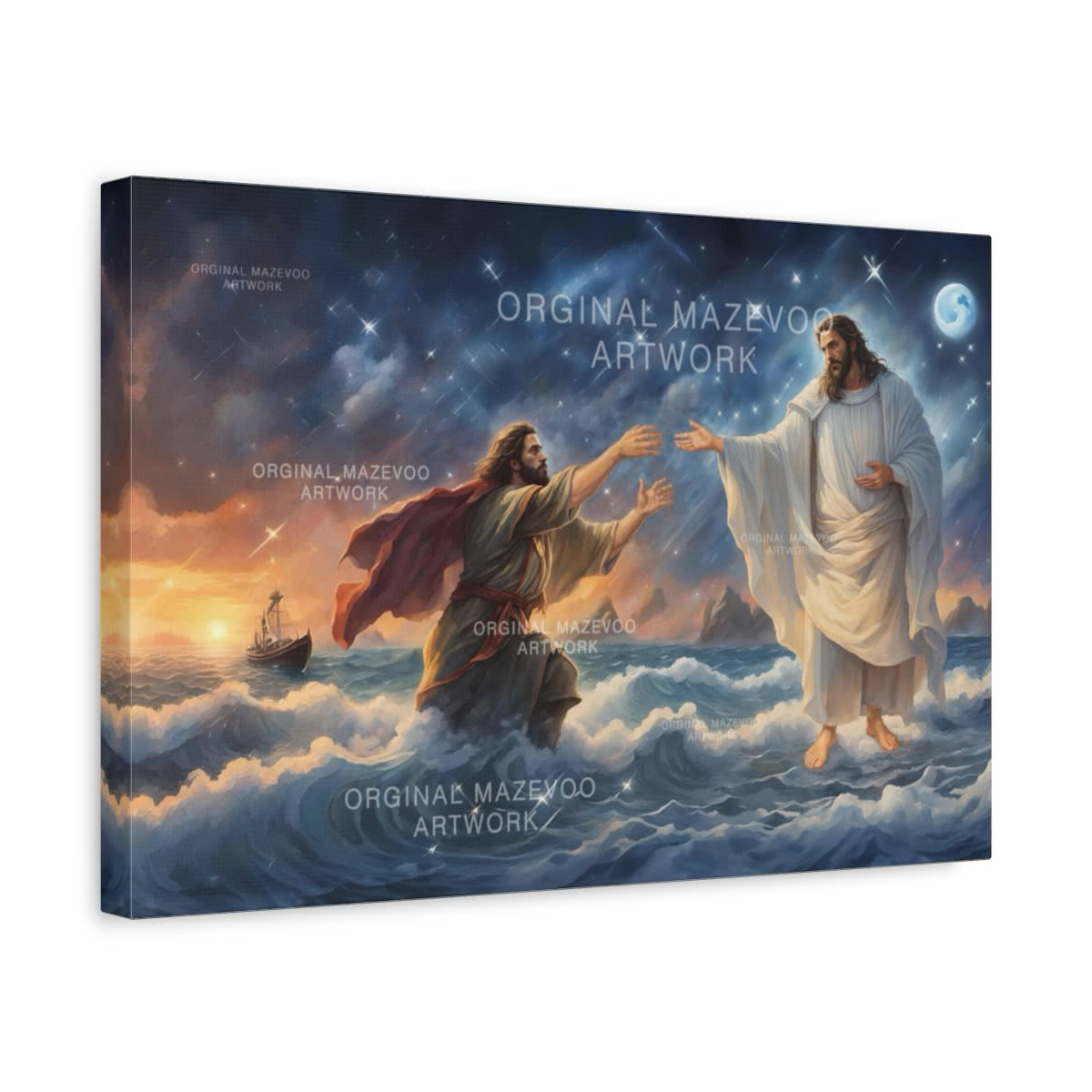 Jesus Walks on Water — Modern Design Canvas Wall Art
