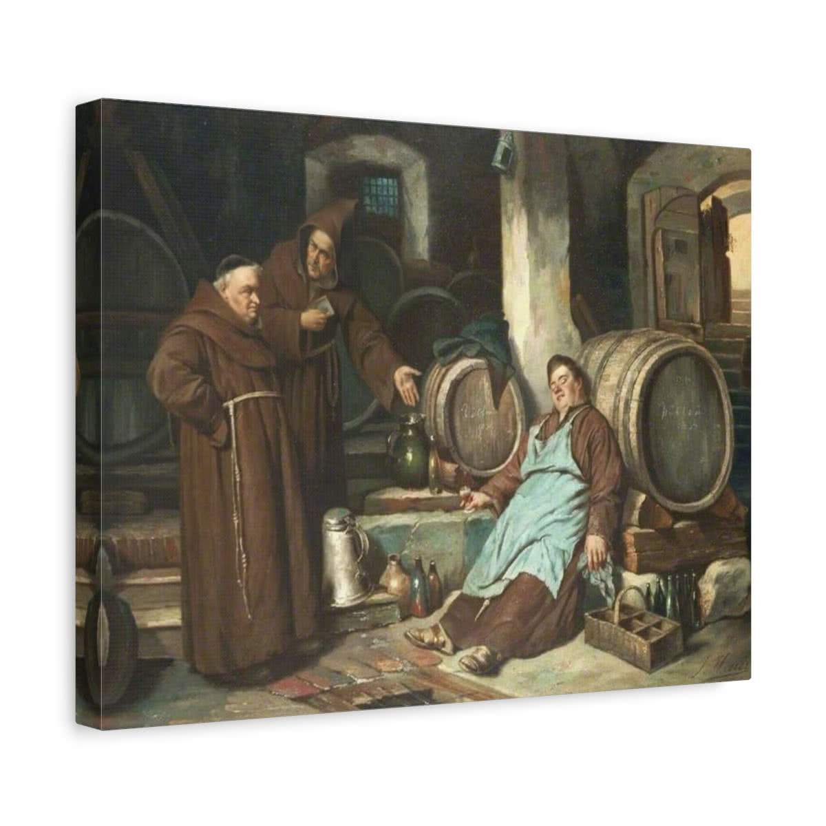 Monks in a Cellar Canvas Wall Art