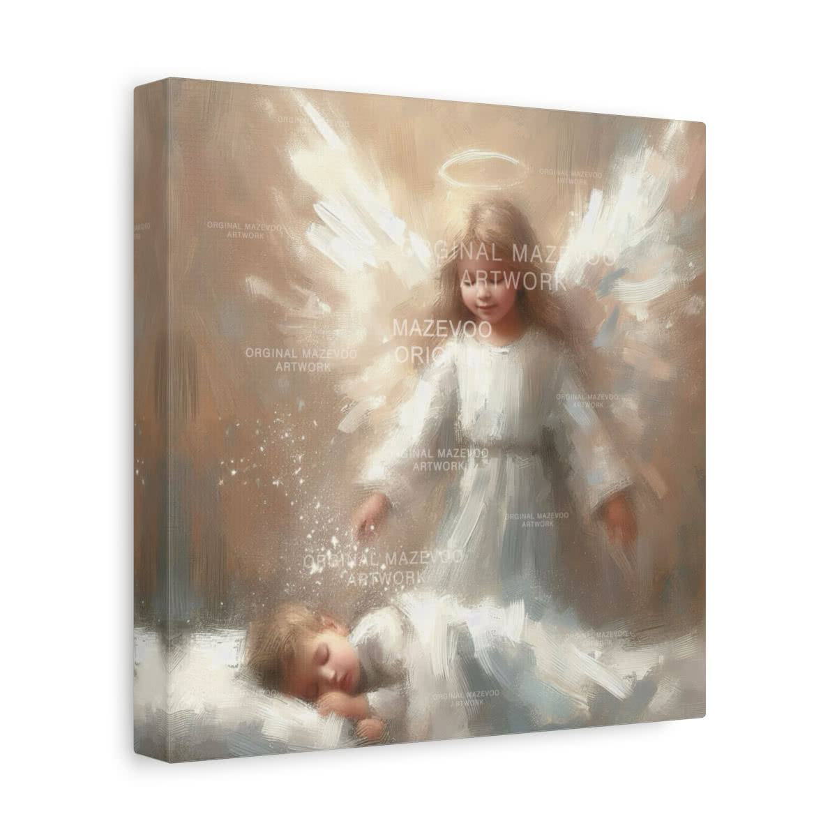 Angel Praying over Boy Canvas Wall Art