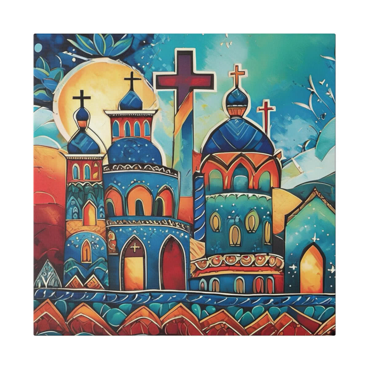 Abstract Vibrant Church Canvas Wall Art