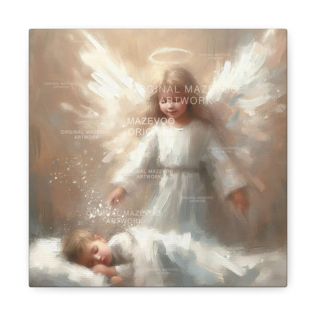 Angel Praying over Boy Canvas Wall Art