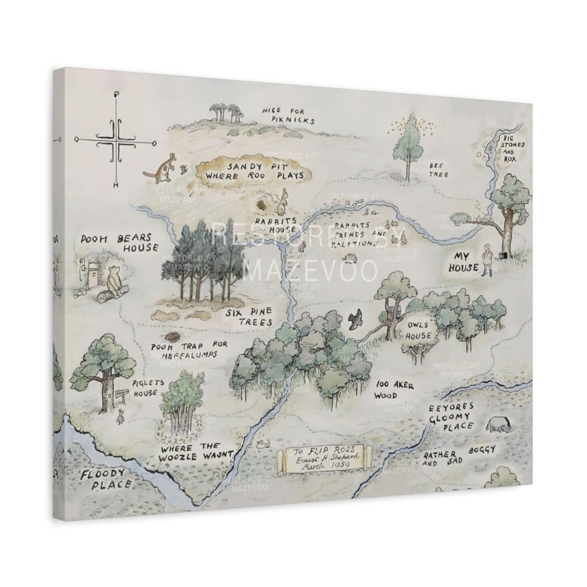 100 Acre Wood Map — Winnie the Pooh Canvas Wall Art