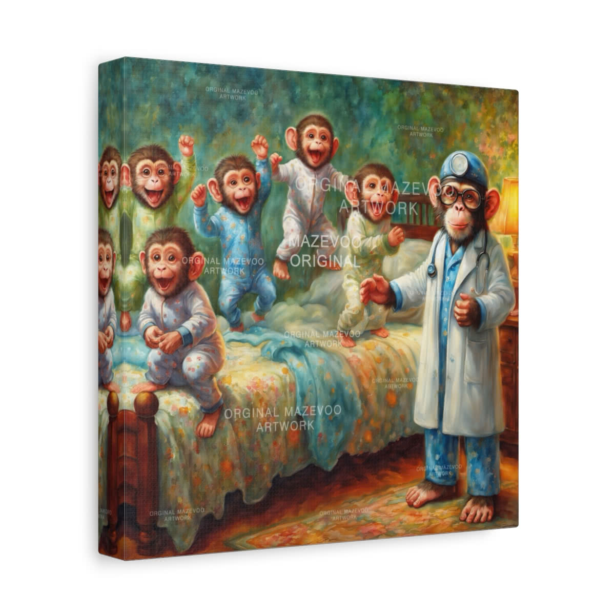 Five Little Monkeys Jumping on the Bed: Mischief Mayhem Storybook Canvas Wall Art