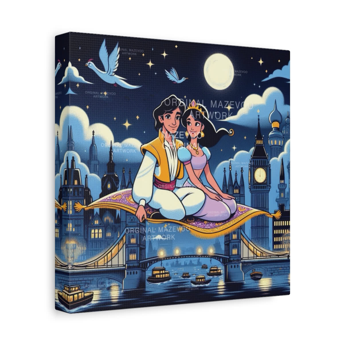 Aladdin: Romance Over London Storybook Canvas Wall Art
