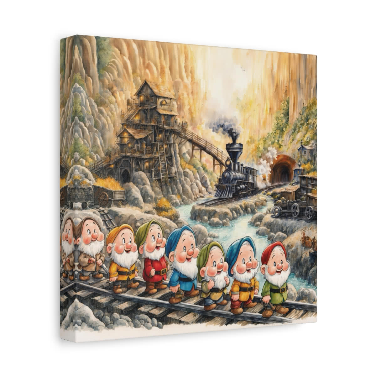 Snow White: The Youthful Seven Dwarfs Enchanted Mine Storybook Canvas Wall Art